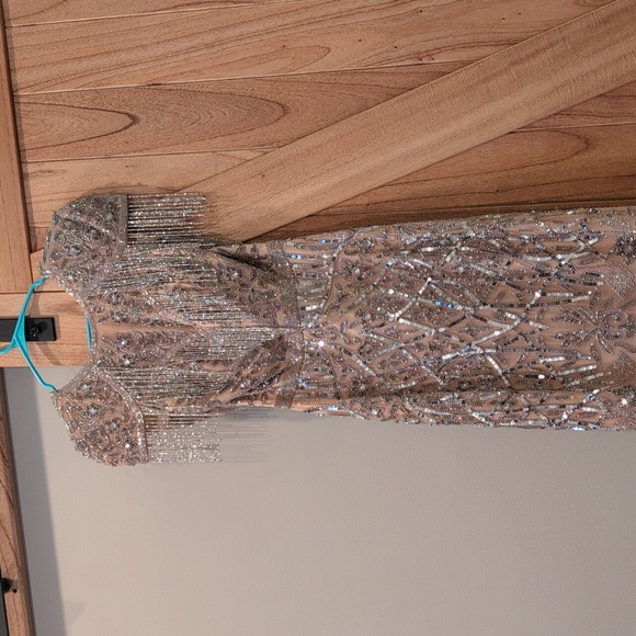 Mac Duggal military style fringe sheath gown size 6 - Picture 3 of 12